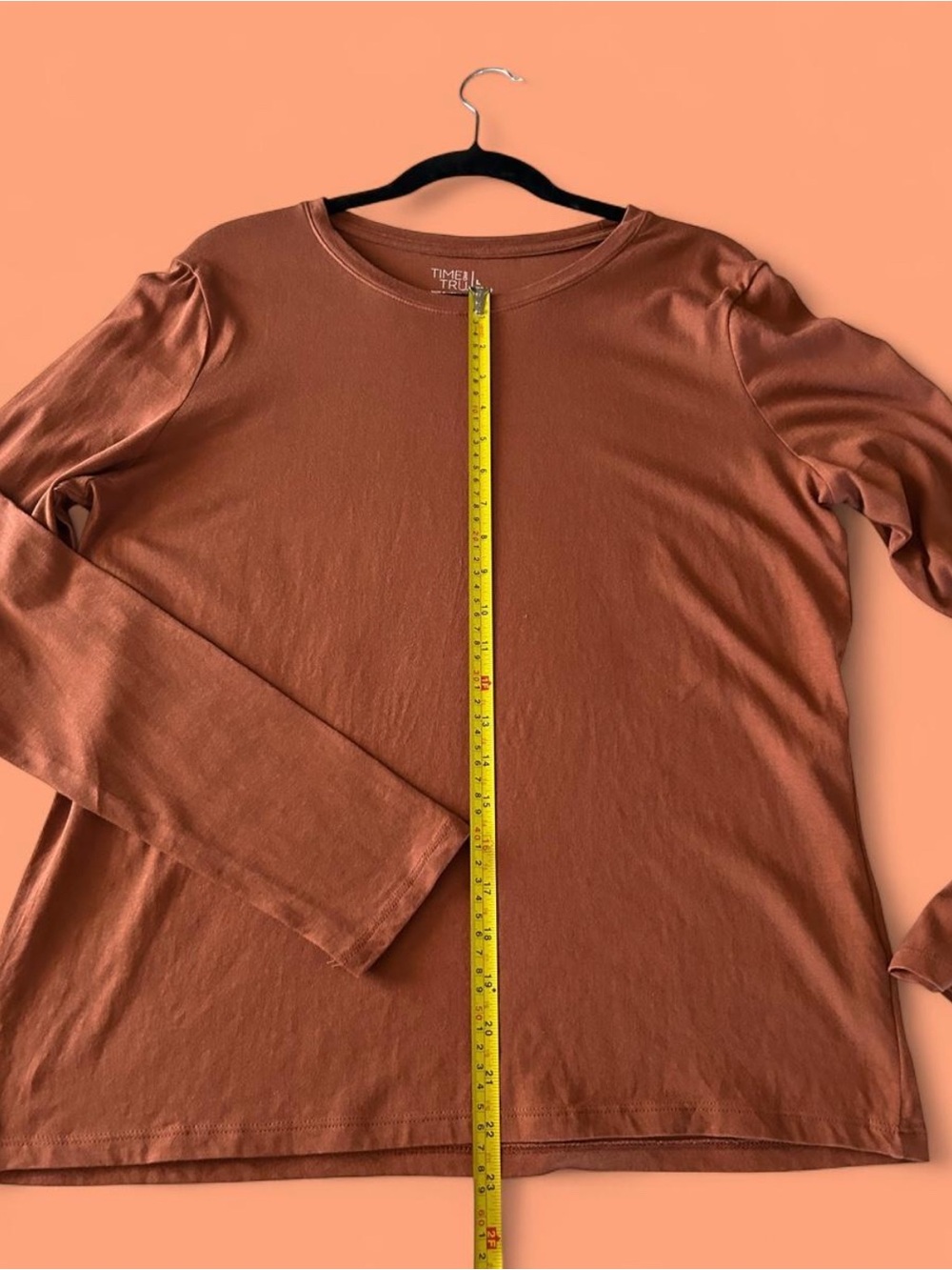 Time and Tru Olive Green & Rust Long Sleeve Crewneck Tops - Picture 7 of 8